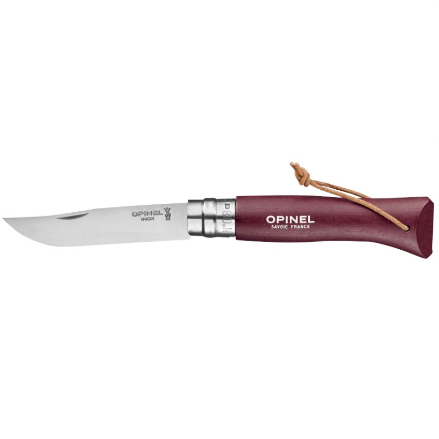 Opinel Colorama 08 inox grab maroon knife with thong 1/4