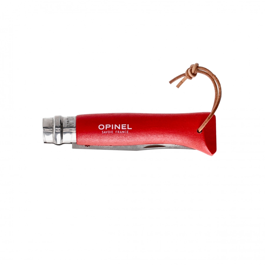 Opinel Colorama 08 inox grab red knife with thong 4/5
