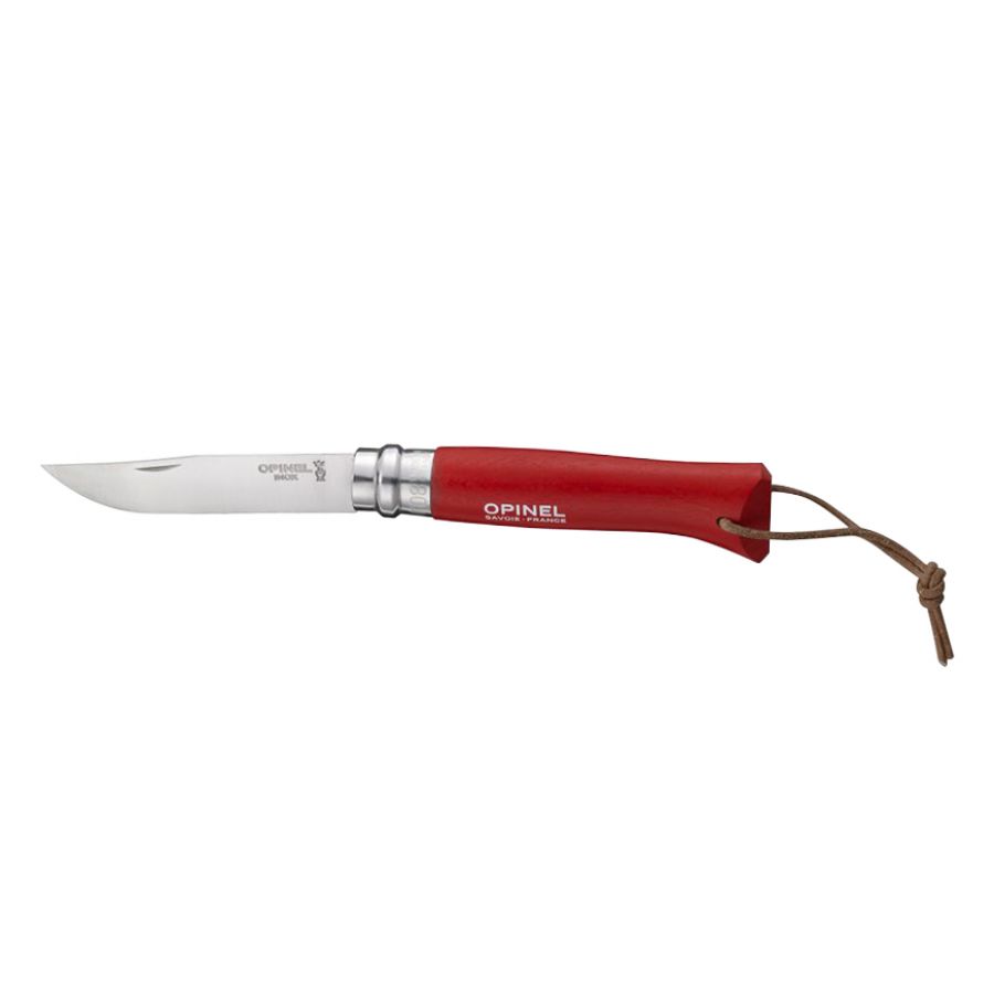 Opinel Colorama 08 inox grab red knife with thong 1/3