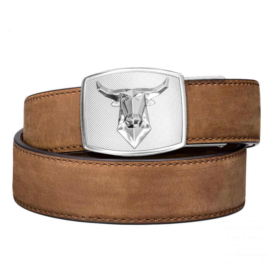 Pas Kore Essentials Bull Buckle Brown Buffalo Leather Gun Belt 1/1