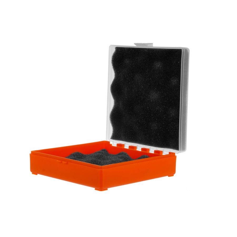 Pudełko Megaline 11x11x3,5 pomarańczowo-przezroczysty gąbka 2 szczęki rekina 1/3