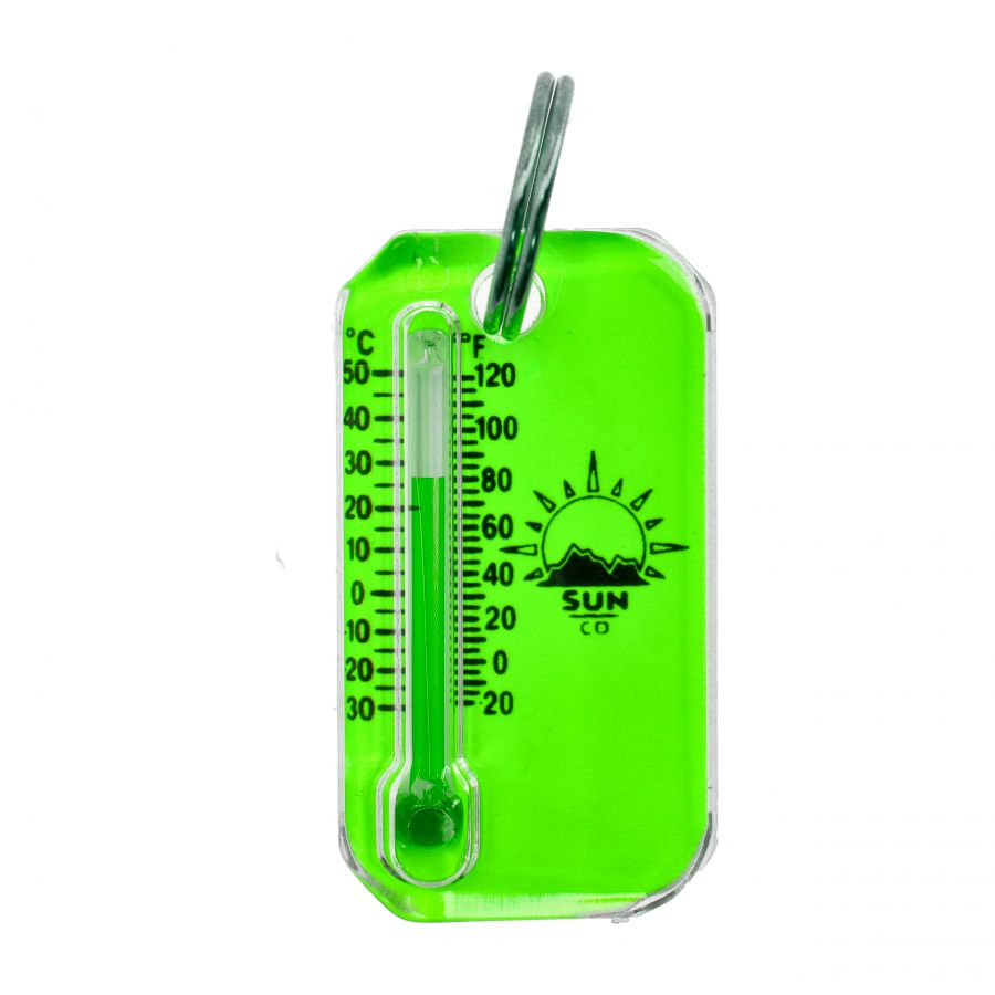 Sun Co. thermometer keychain. Zip-O-Gage Neon Green 2/3