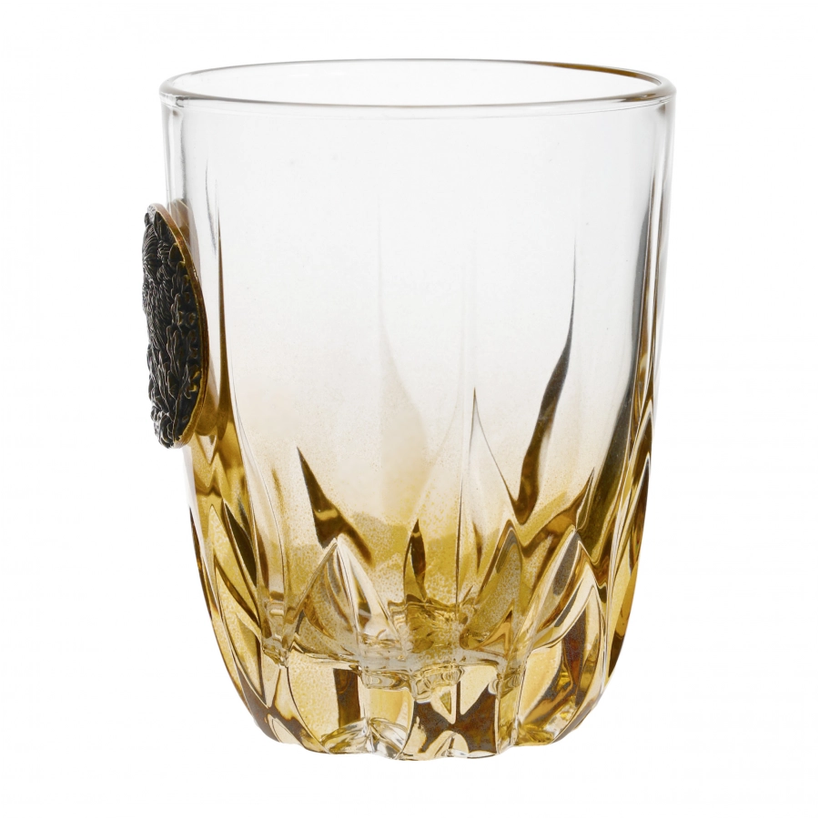 Szklanki do whisky Golden Fox Fire Amber Dzik zdobione odlewanym elementem, bursztynowy natrysk 6 szt. 3/6