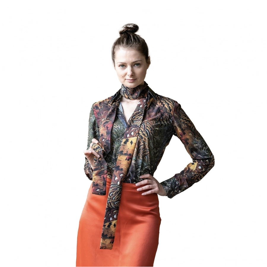 Taurus Black Bird women's shirt with scarf, black 1/2