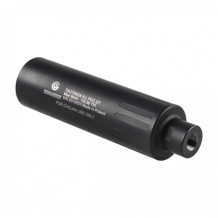 Tłumik do broni Gomander Tactinox 9 L PCC DT 1/2x36 TPI 49 mm nienasuwany stal czarny 3/6