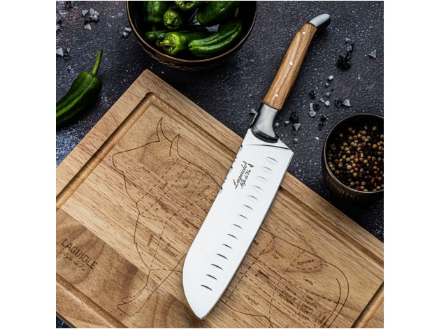 Laguiole Style de Vie Santoku Knife Olive Wood With Cutting Board