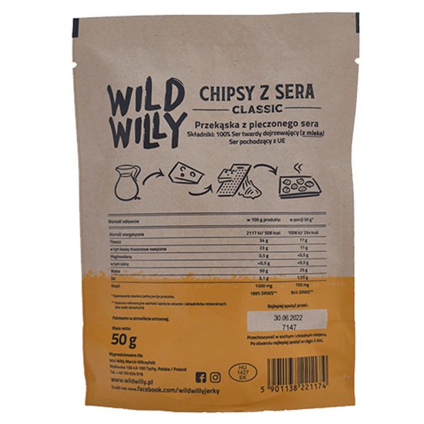 Chipsy z sera twardego dojrzewającego Wild Willy 50 g