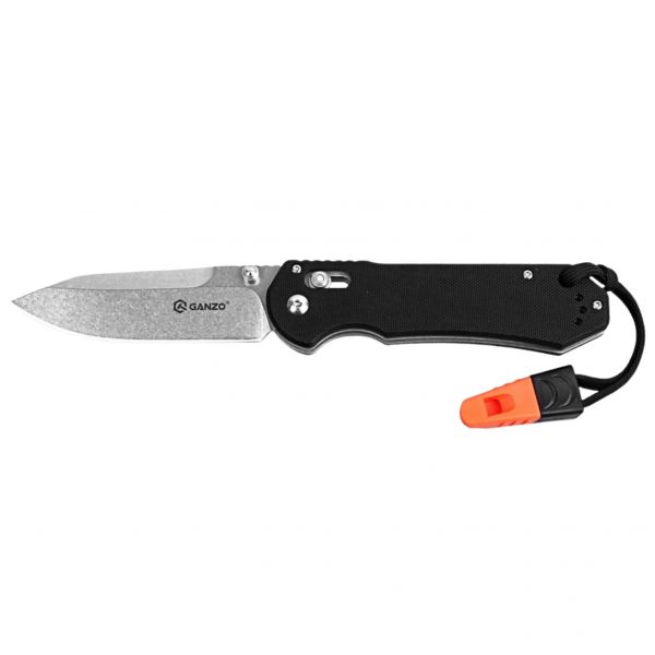 Ganzo G7452-BK-WS folding knife with whistle