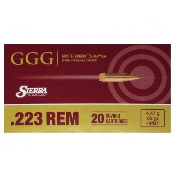 GGG cal .223 Rem 69 gr/4.47 g Sierra HPBT ammunition