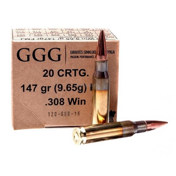 GGG cal .308 Win 147 gr/9.55 g FMJ ammunition