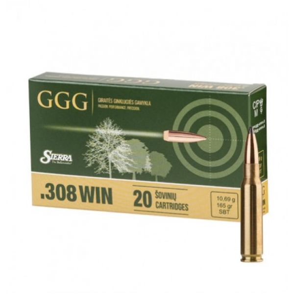 GGG cal .308 Win 165gr/10.69g Sierra SBT ammunition