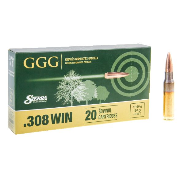 GGG cal .308 Win 180 gr Sierra HPBT ammunition