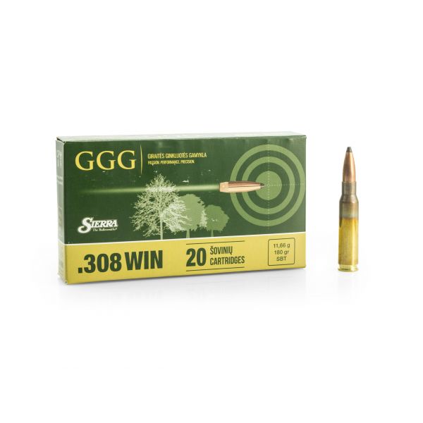 GGG cal .308 Win 180gr/11.66g Sierra SBT ammunition