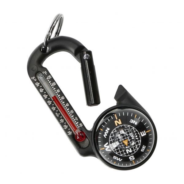 Keychain, Sun Co. carabiner with thermometer and compass