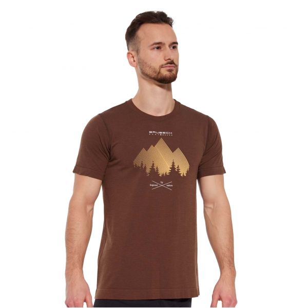 Koszulka Brubeck OUTDOOR WOOL PRO krótki rękaw brązowa góry