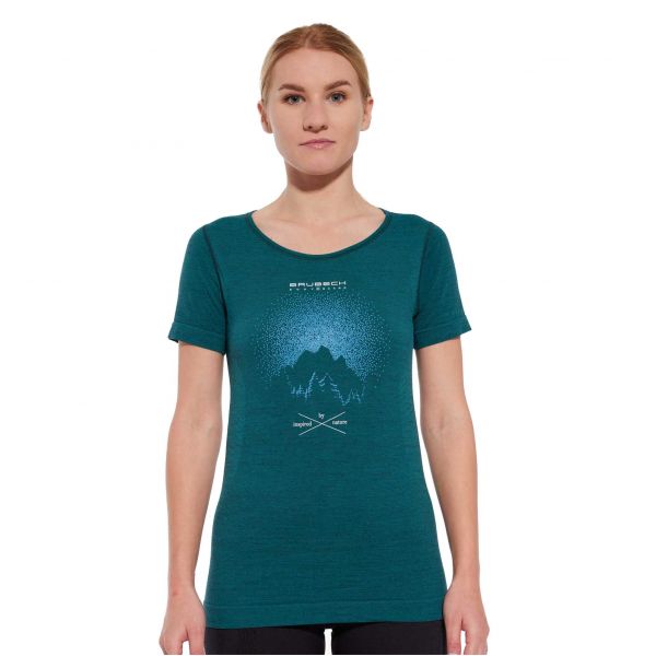 Koszulka Brubeck OUTDOOR WOOL PRO krótki rękaw zielona damska góry