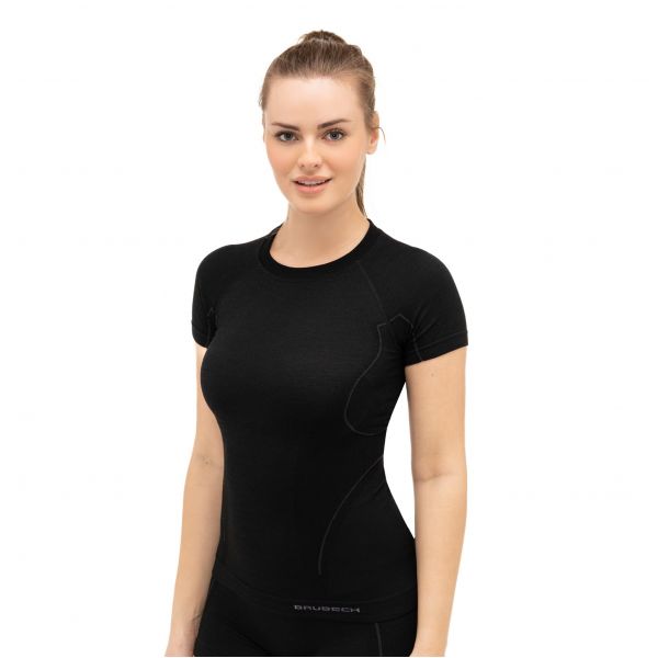 Koszulka termoaktywna damska Brubeck ACTIVE WOOL czarna
