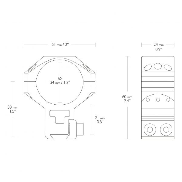 Montaż lunety Hawke Tactical wysoki 34 mm Dovetail na szynę 11 mm