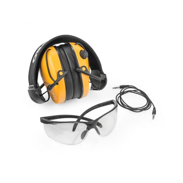 Ochronniki słuchu aktywne RealHunter Active PRO pomara. + okulary