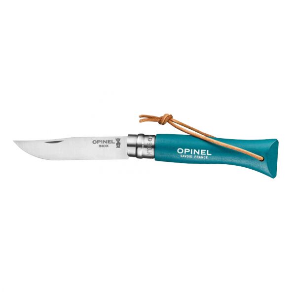 Opinel Colorama 06 inox turquoise knife with thong