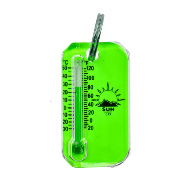 Sun Co. thermometer keychain. Zip-O-Gage Neon Green