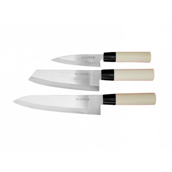 Zestaw 3 noży Satake Megumi Szefa kuchni / Santoku Bunka / nóż uniwersalny

